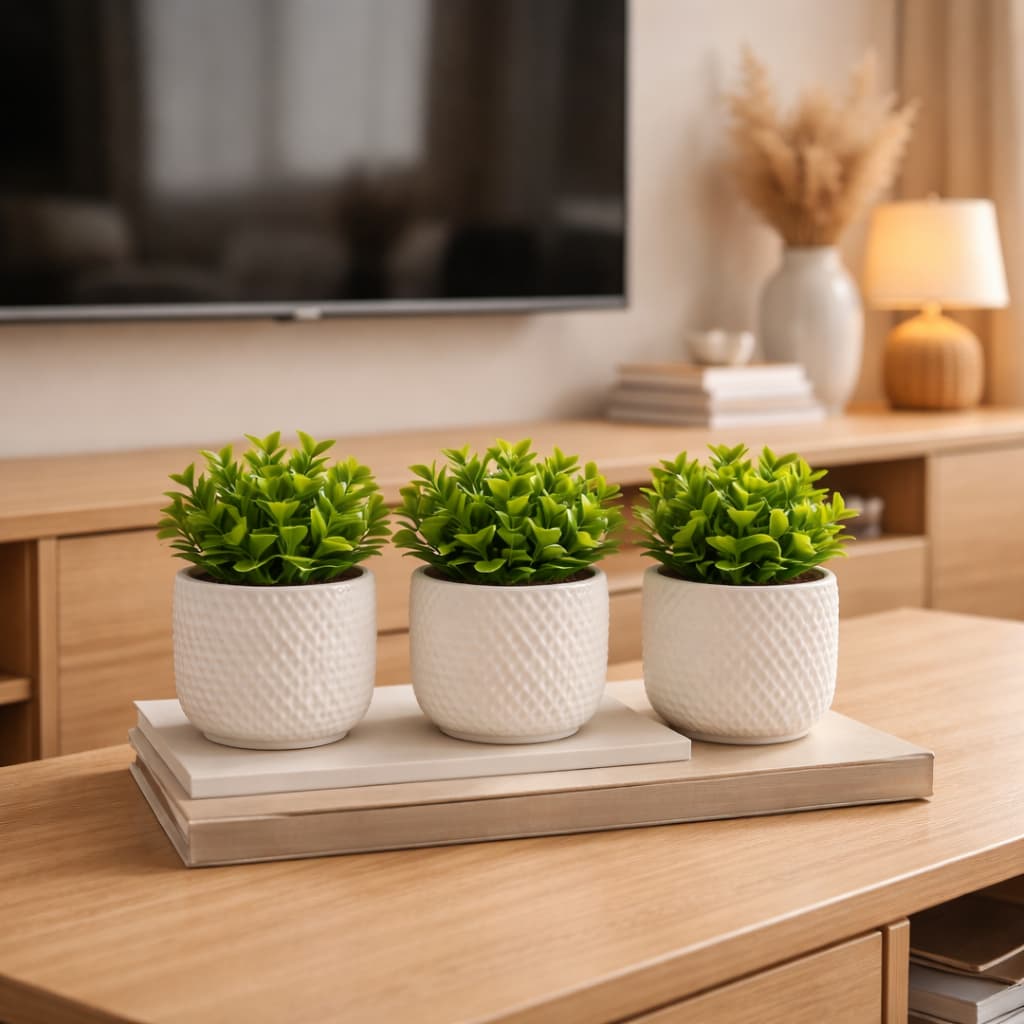 Vaso de Planta Artificial- Kit até 6 Unidades com ou sem Plantas Artificiais- Mesa, Estante, Rack, Cafe, EscritorioNicho