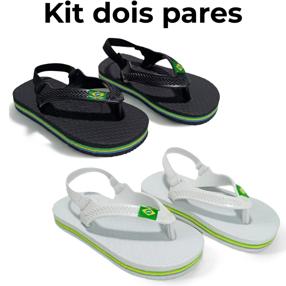 Kit 2 Pares Chinelo Sandália Bebê Menino Masculino Elástico Brasil