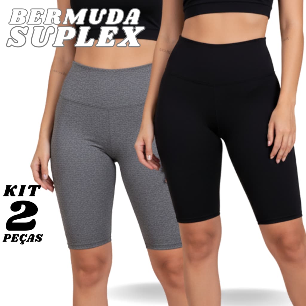 Kit 2 Short Legging Feminino Bermuda Suplex de Cintura Alta para Academia