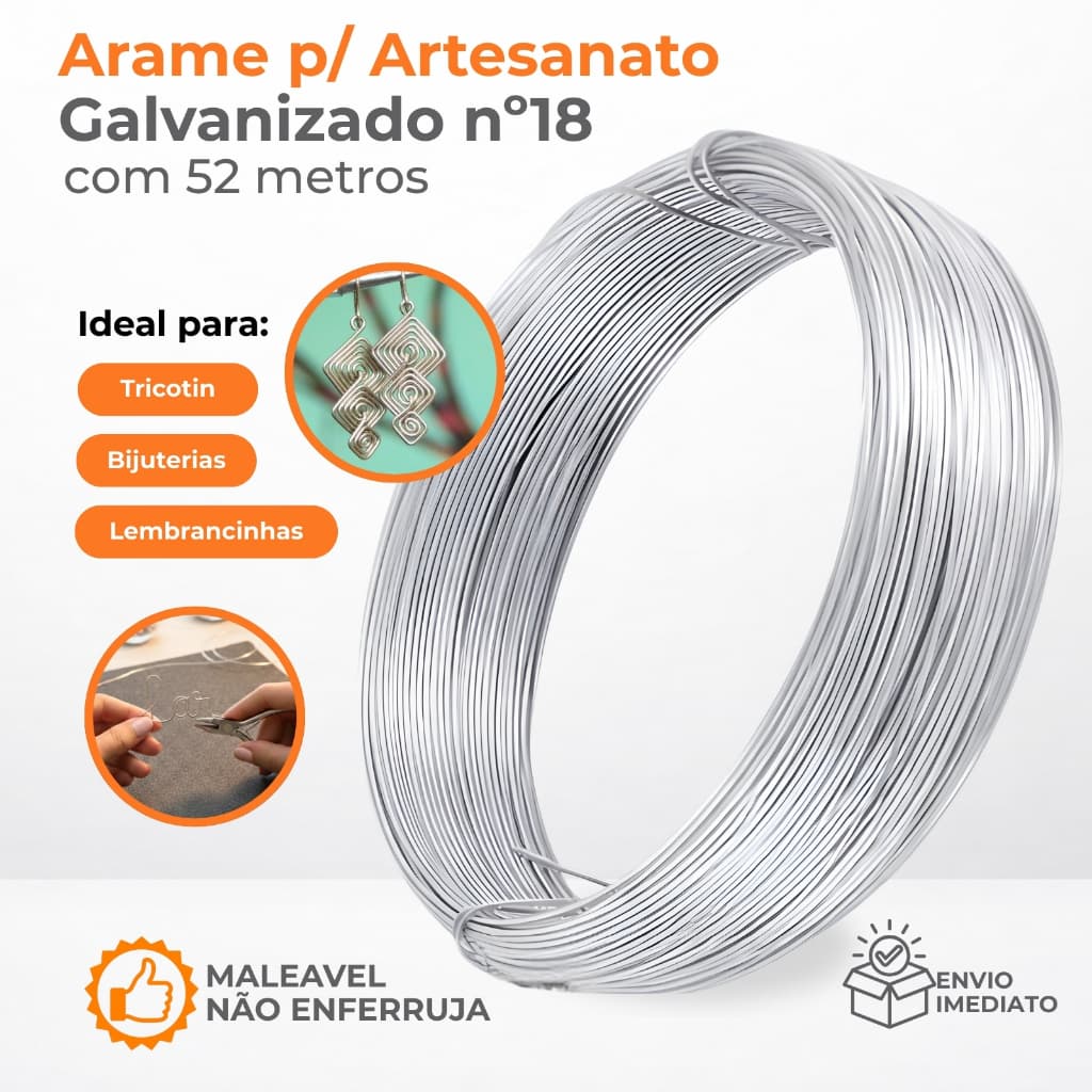Arame p/ Artesanato Galvanizado nº18 com 52 metros Tricotin Bijuterias Lembrancinhas