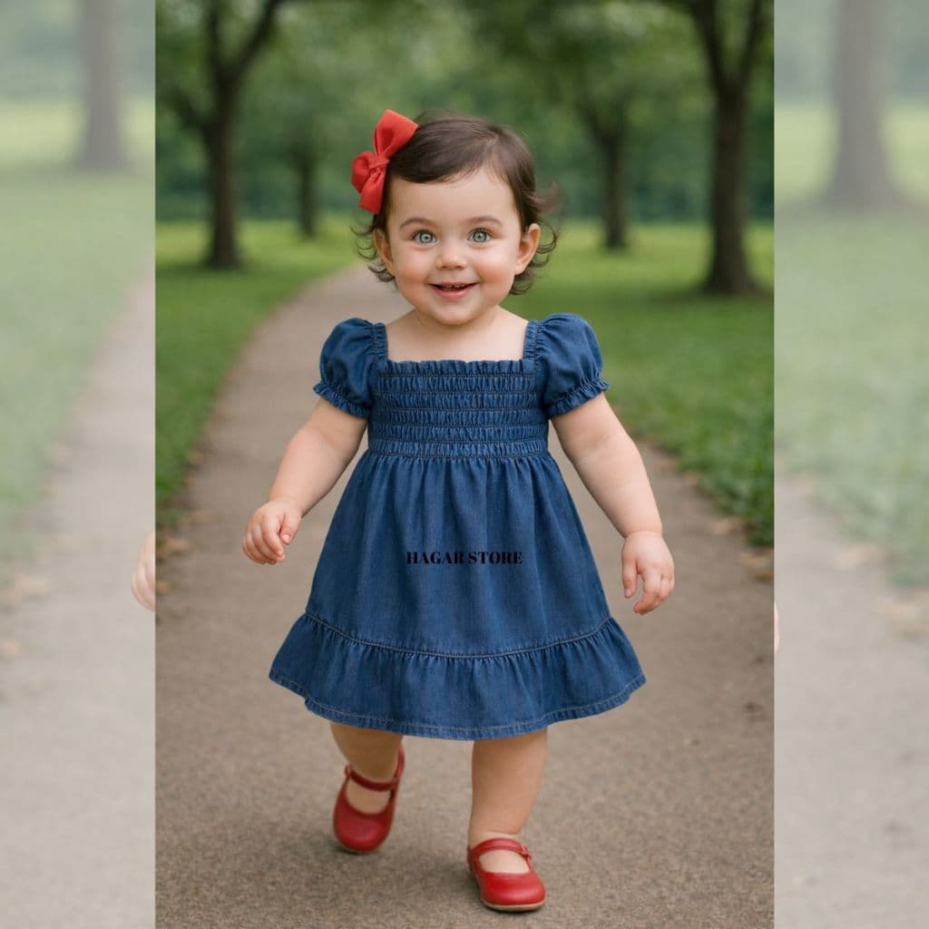 Vestido Jeans Menina Bebe Infantil Manga/Alça Verão Fresquinho Confortável e Estiloso