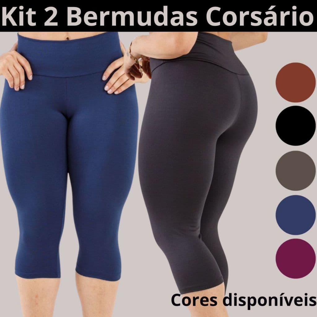 KIT COM 2 BERMUDAS CORSÁRIO LEGGING FITNESS FEMININA 90222-K2-C3