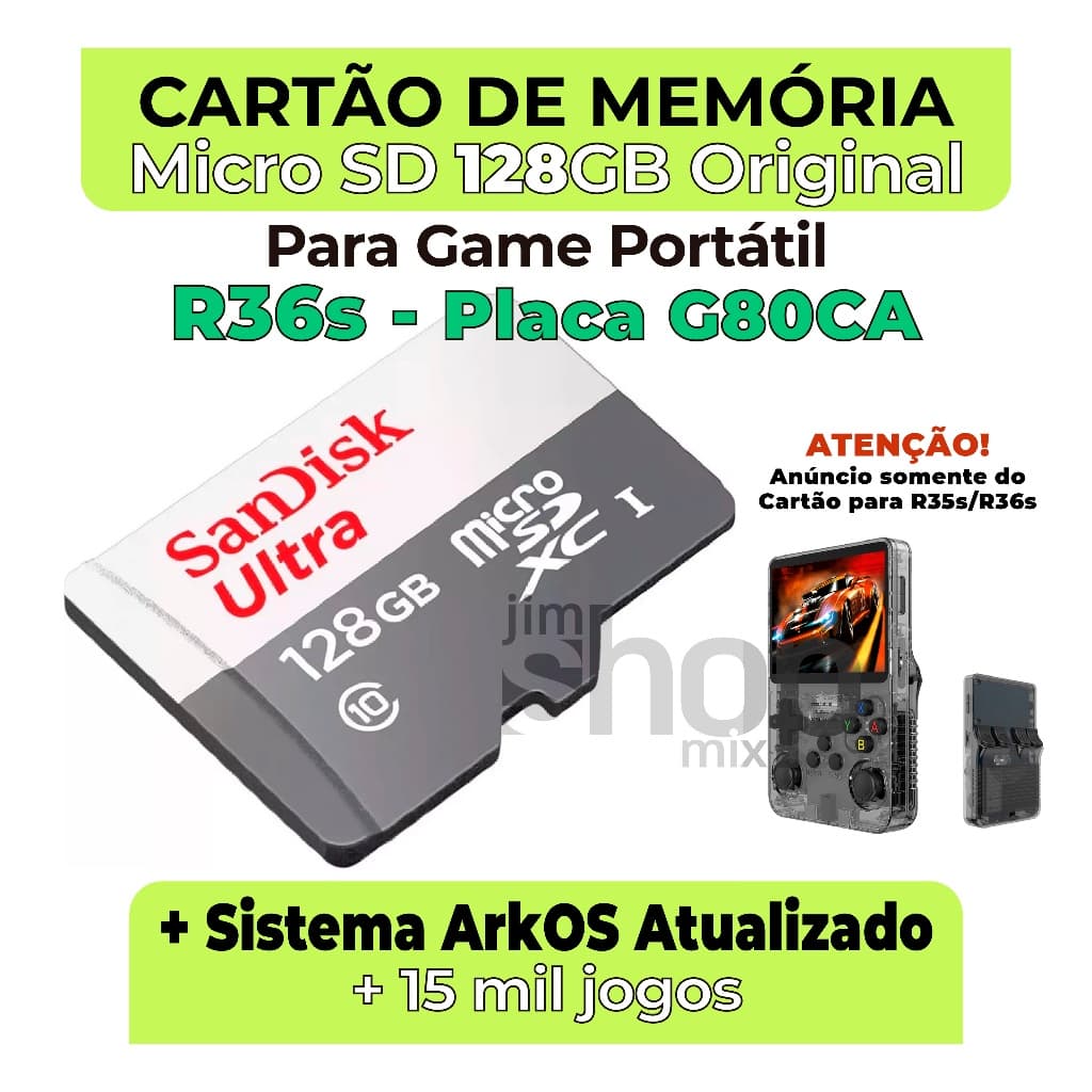 Cartão de Memória Microsd P/ R36s (Placa G80CA) +Sistema ArkOS Atualizado +15mil jogos - Envio Imediato