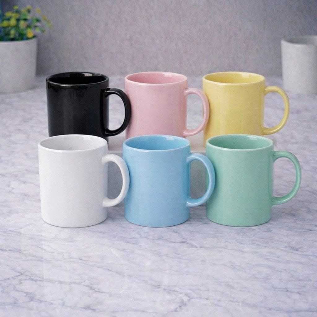 Kit 6 Canecas Porcelana 200ml Reta Lisa Coloridas Sortidas Café Chá Mesa Posta