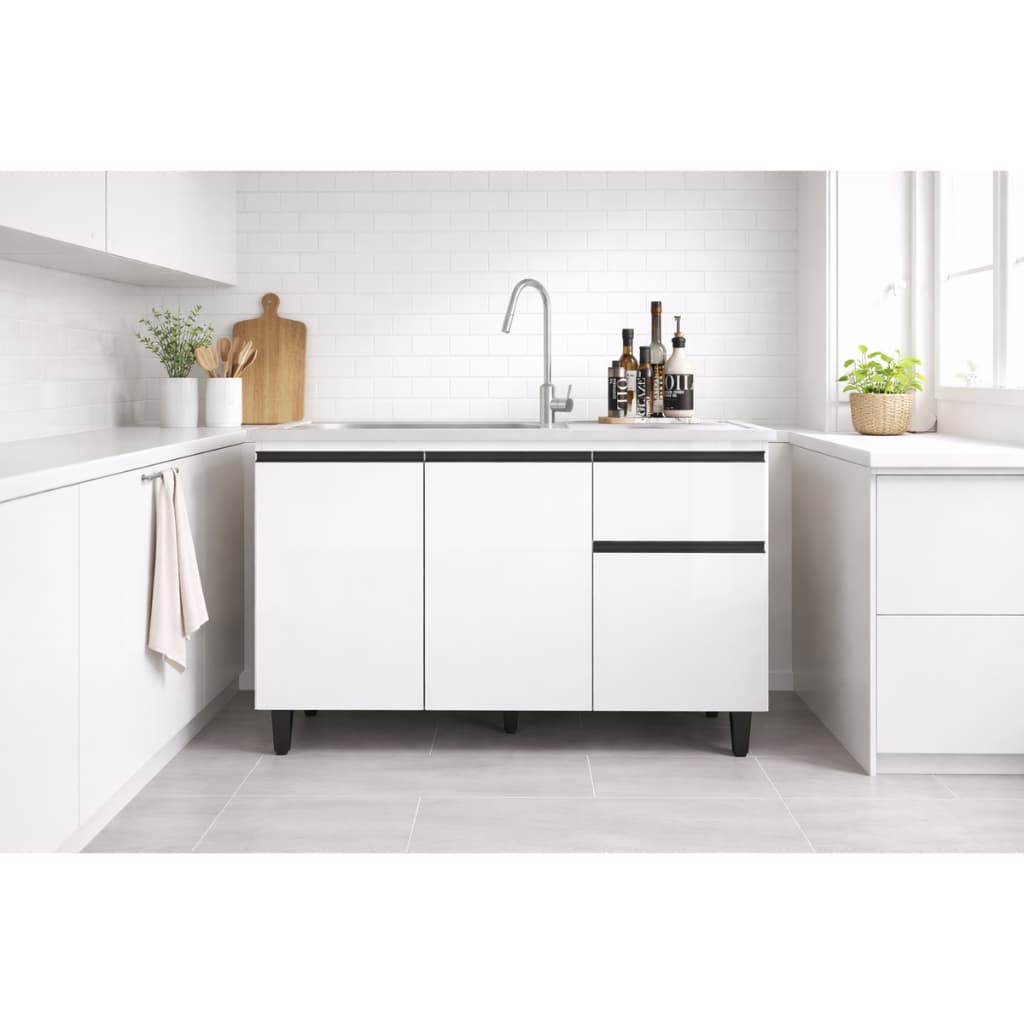 Balcão gabinete de Cozinha para Pia Sem Tampo Suiça 3 Portas 1 Gaveta