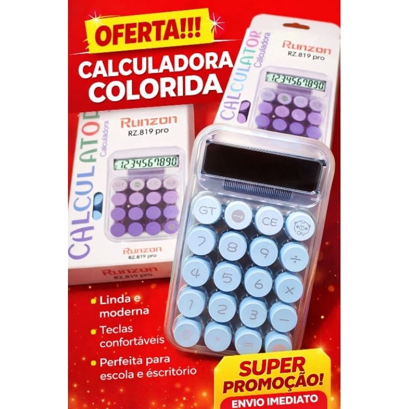 Calculadora colorida Portátil Escolar e Escritório 12 Dígitos Display Grande Promoção