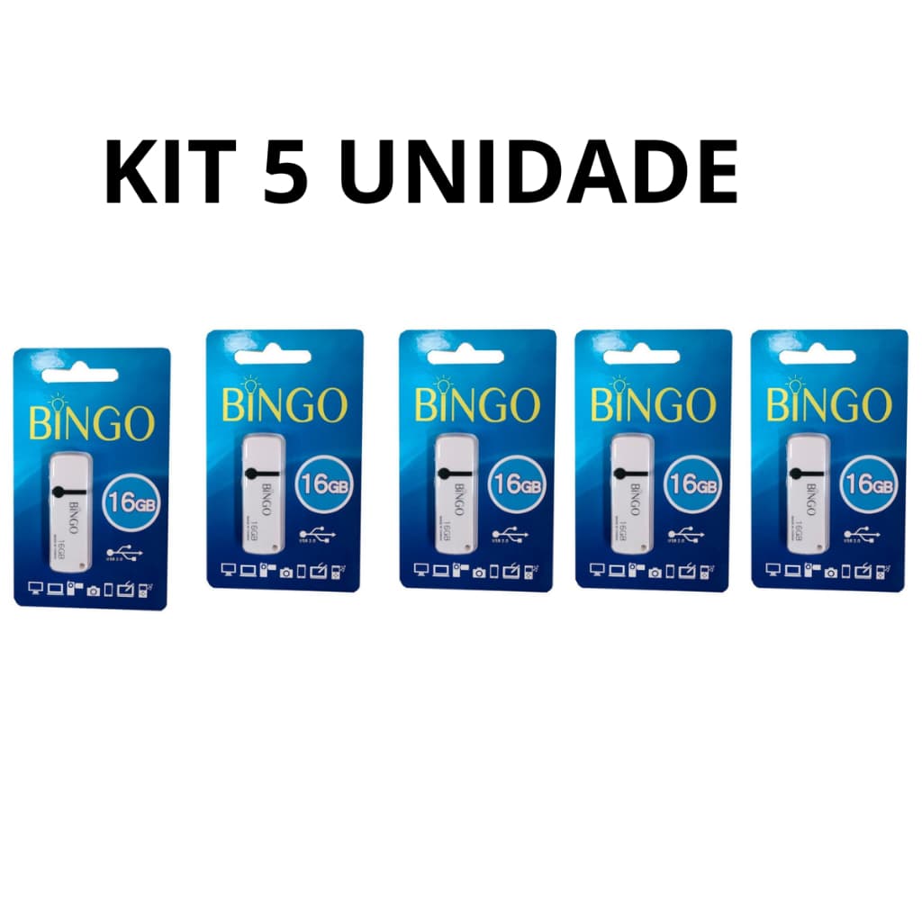 KIT 5 UNIADE  Pendrive 16gb 2.0 Usb Ferro High Speed Bingo Cor Branco