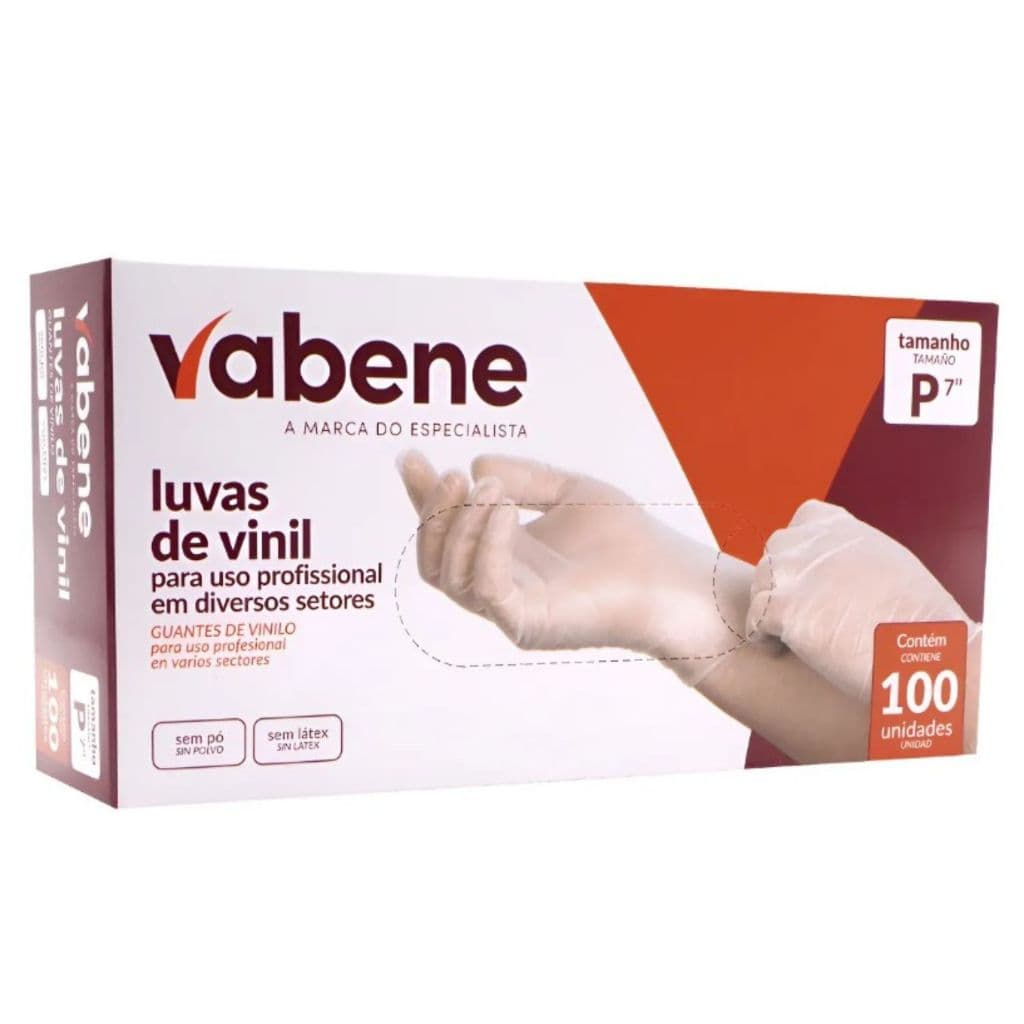 Luvas Vabene de vinil profissional sem pó caixa com 100 unidades descartável