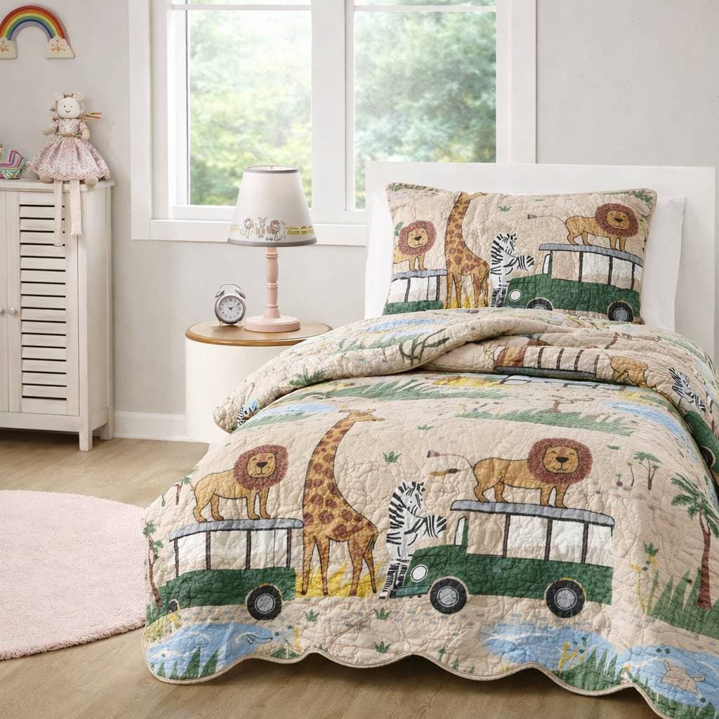 Colcha Infantil Dupla Face1,60 x 2,40m Safari Com Viés