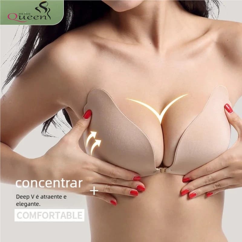 Sutiã adesivo reutilizável com fivela frontal invisível, push-up sexy, silicone, levantamento de seios, respirável