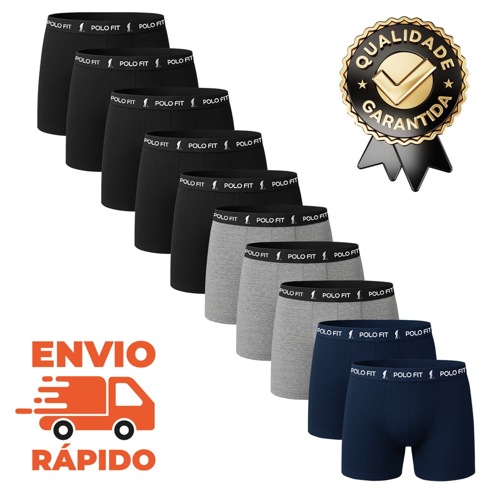 Kit 10 Cuecas Polo Fit Boxer Box Algodão Original Cotton Promoção