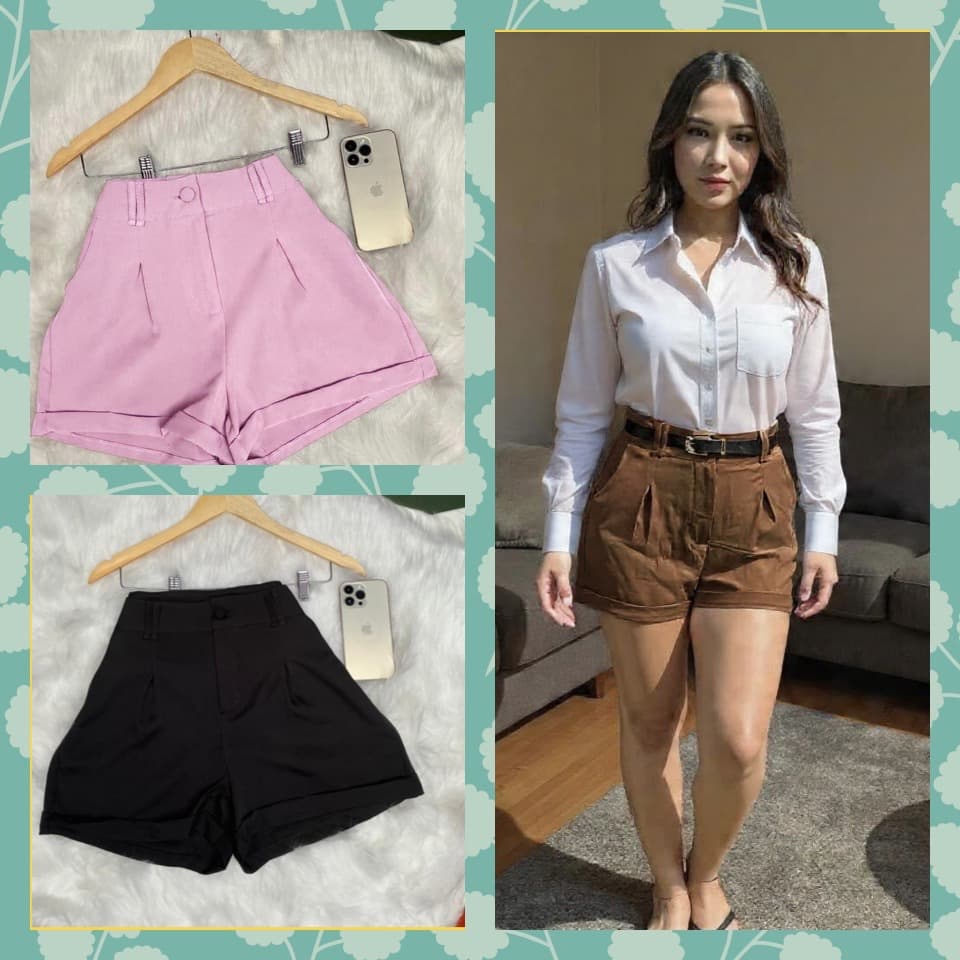 ShortFemeninoCinturaAltaConBarrinhaItalianaBolsoConfortable