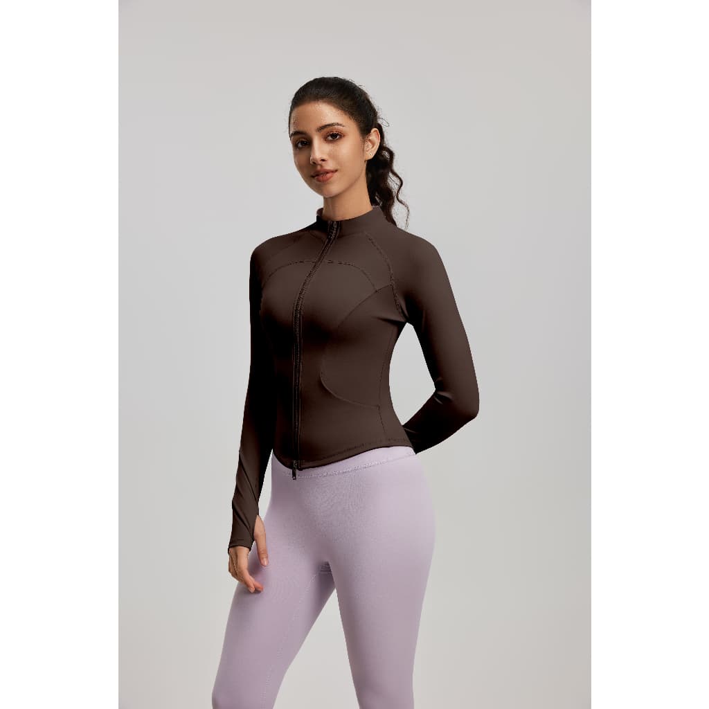 Jaqueta Fitness Feminina com Zíper e Bolsa Manga Longa | Casaco Esportivo para Academia e Yoga