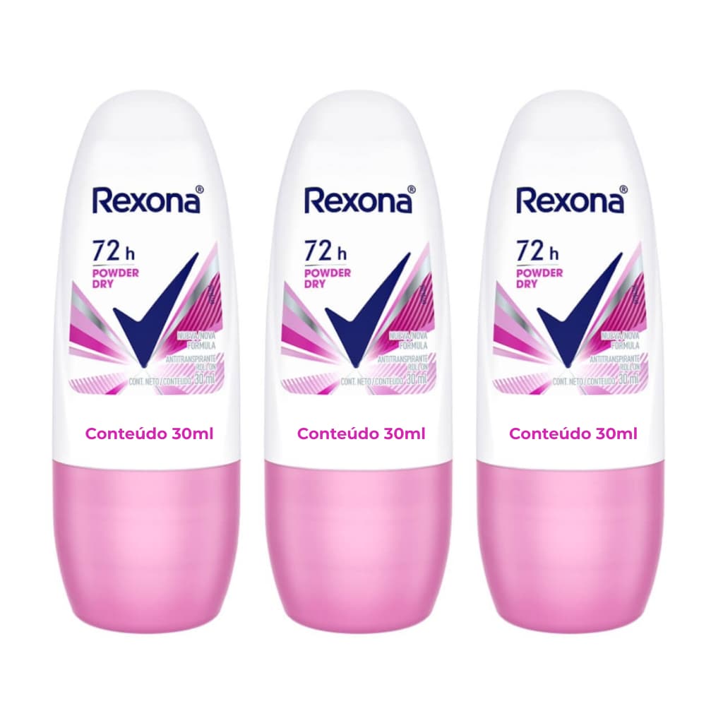 Kit 03un Desodorante Antitranspirante Roll On Rexona Powder Dry 72h 30ml