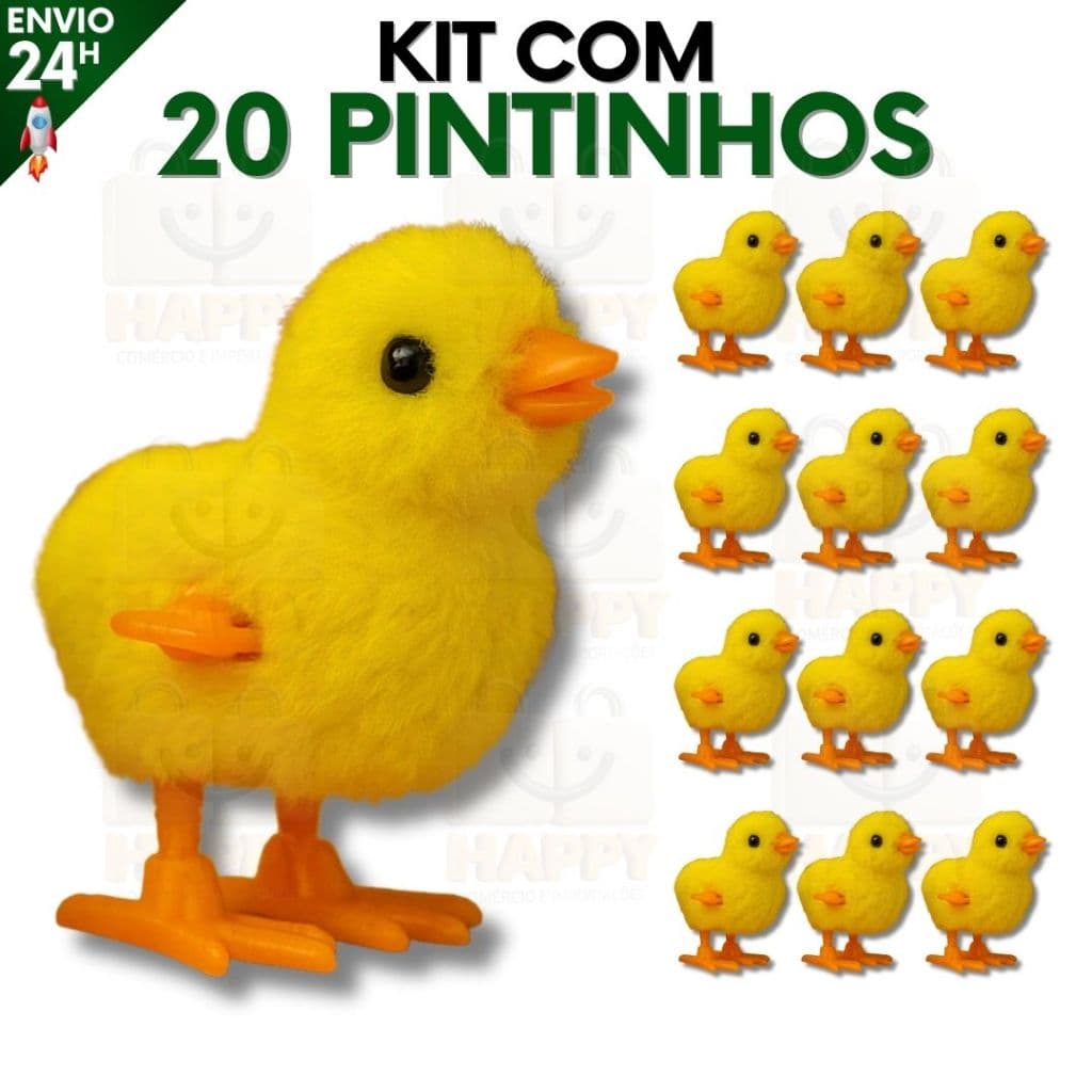 Kit 20 Pintinho Amarelinho com Corda Brinquedo de Pelúcia Infantil Colorido Divertido