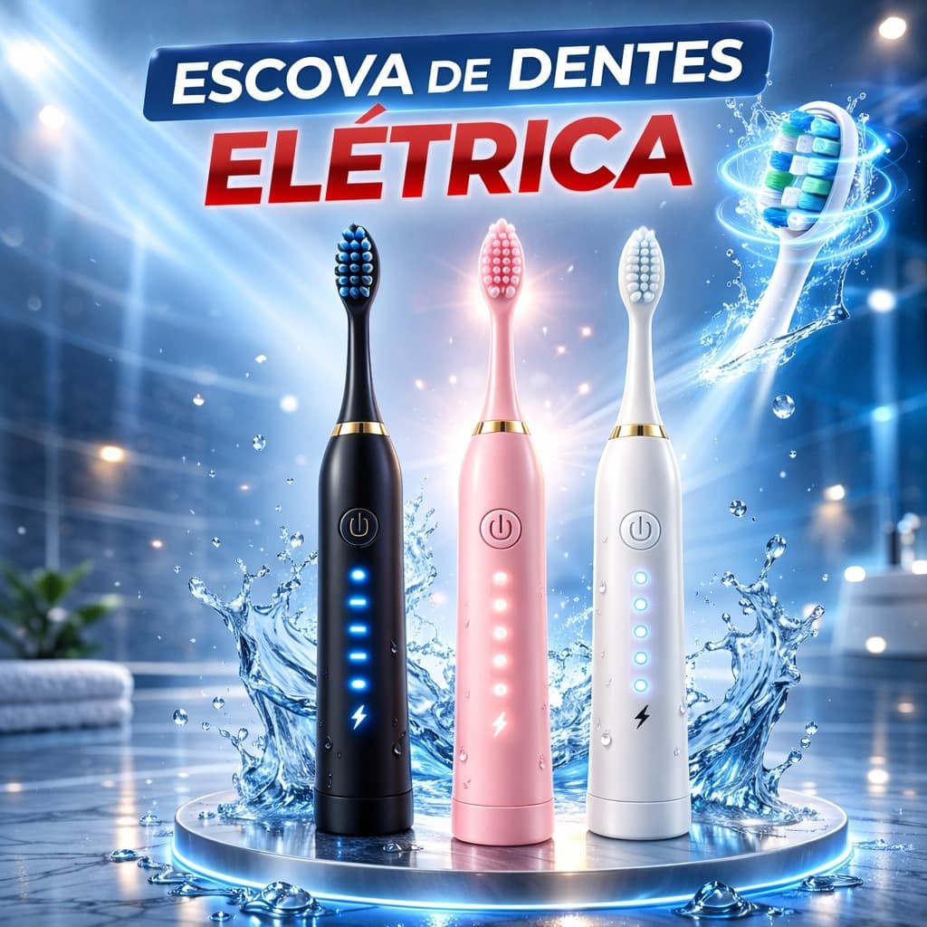 Escova Dentes Eletrica IPX7 Recarregavel 3 Refis Vibracao Suave Limpeza Profunda 3 Modos  Velocidade