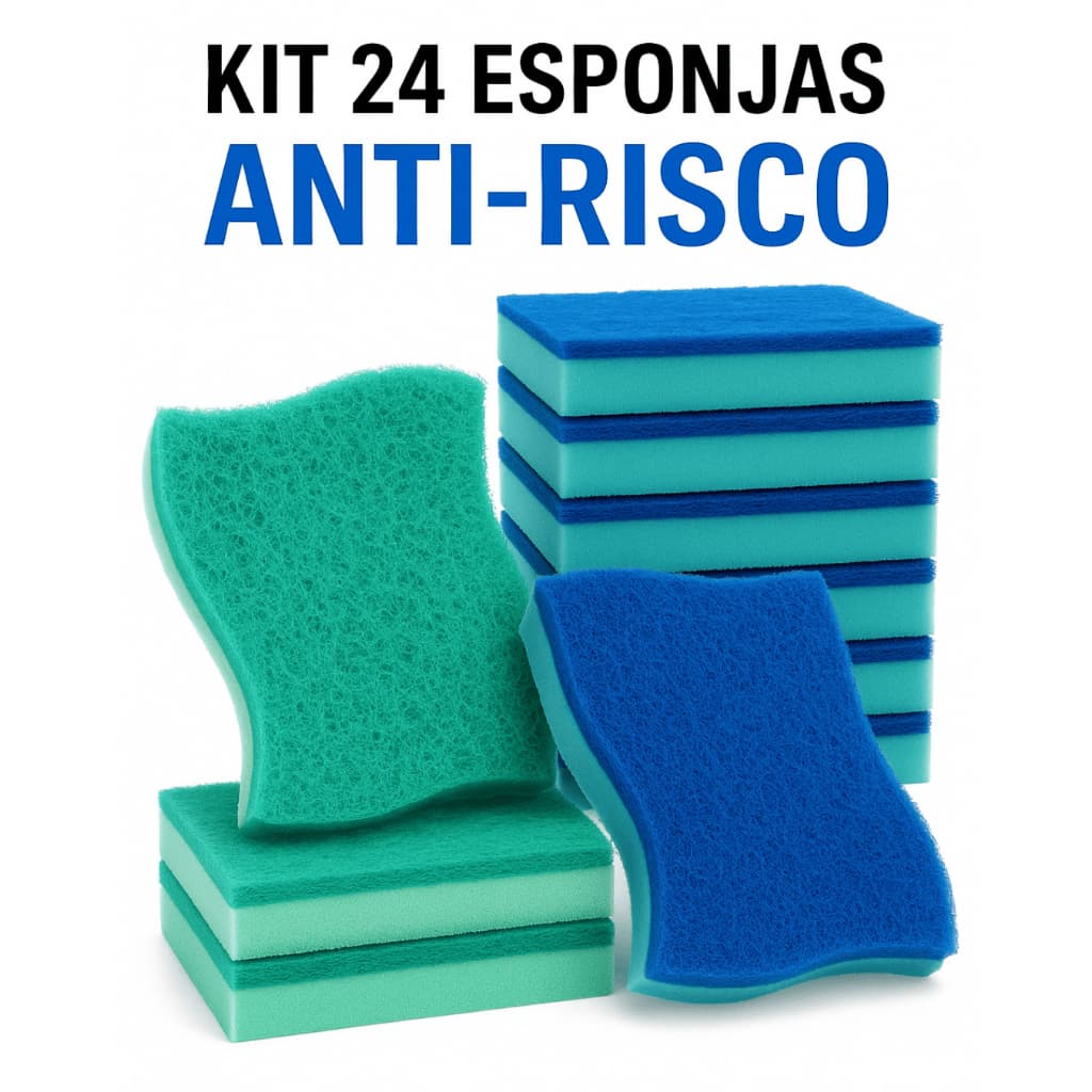 24 Esponjas Anti Risco Anti Aderente 12 Azul e 12 Verde Claro Lavar Louças Bucha DE LAVAR LOUÇAS + BRINDE