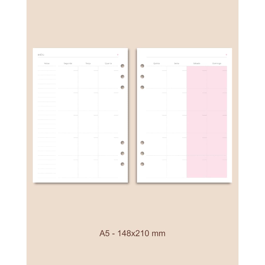 Refil Planner Mensal - A5 e A6/Personal