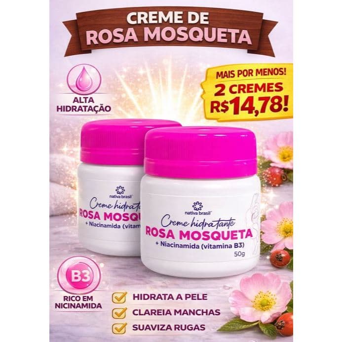 kit 2 Creme Hidratante Rosa Mosqueta Clareador Natural de Pele 50g