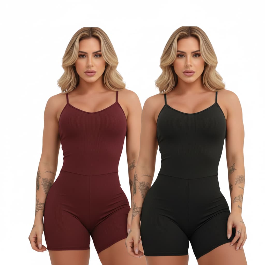 Kit 2 Macaquinho Anarruga Academia Fitness Alcinha Slim Sem Transparência Academia Macacão Crossfit P055