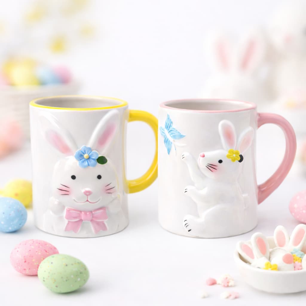 Caneca De Páscoa 330ML Coelho Garden Enfeite Decoração Cerâmica