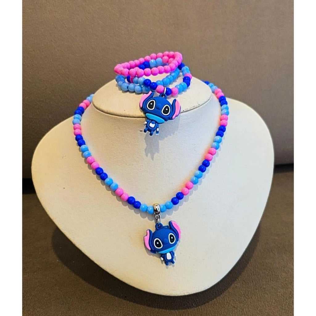 Kit Colar + Pulseira Stitch Miçanga Colorida Infantil