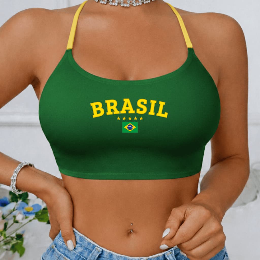 Top Fitness Brasil Copa 2026 Sem Costas Alças Fortes Ajustáveis Costura Delicada Academia