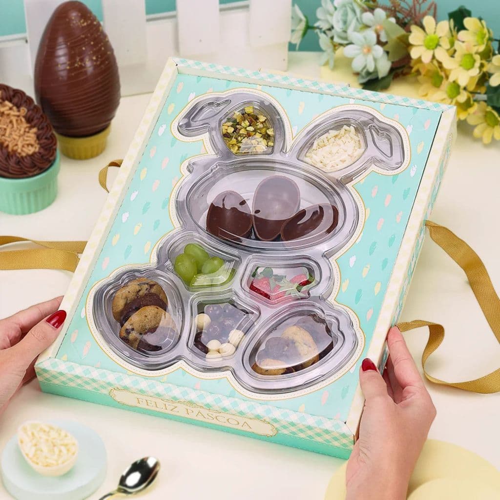 Kit 5 Petisqueiras Coelho + 5 Caixas para Páscoa Embalagem para Doces, Chocolates e Lembrancinhas
