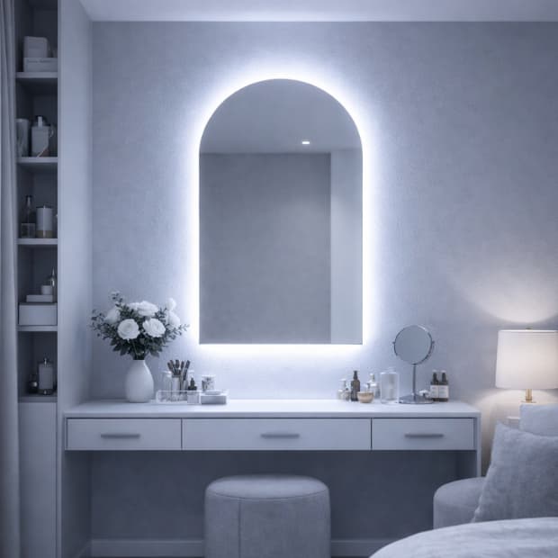 Espelho Semi Oval 80x50 e 80x60 com ou sem LED Decorativo para Banheiro, Quarto e Sala