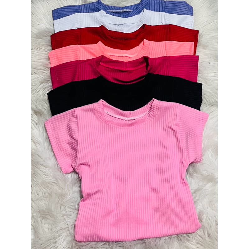 blusa de manga e gola redonda infantil menina na malha canelada cores vibrantes e estilosas vestem bem dia a dia