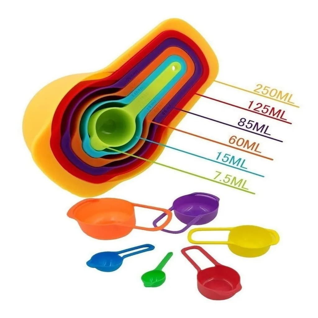 Kit 6 Colheres Medidoras Univendas Silicone Cozinha 250mL Colorido Dosador Medida Precisão  Scoop