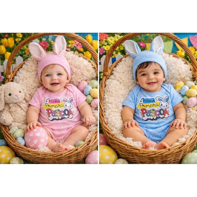 Body Bebê + Touca Páscoa/Coelho/Temático