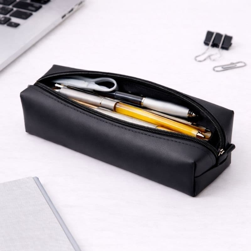 Estojo Escolar Faculdade Organizador 1 Divisória Couro  Preto Azul Marinho