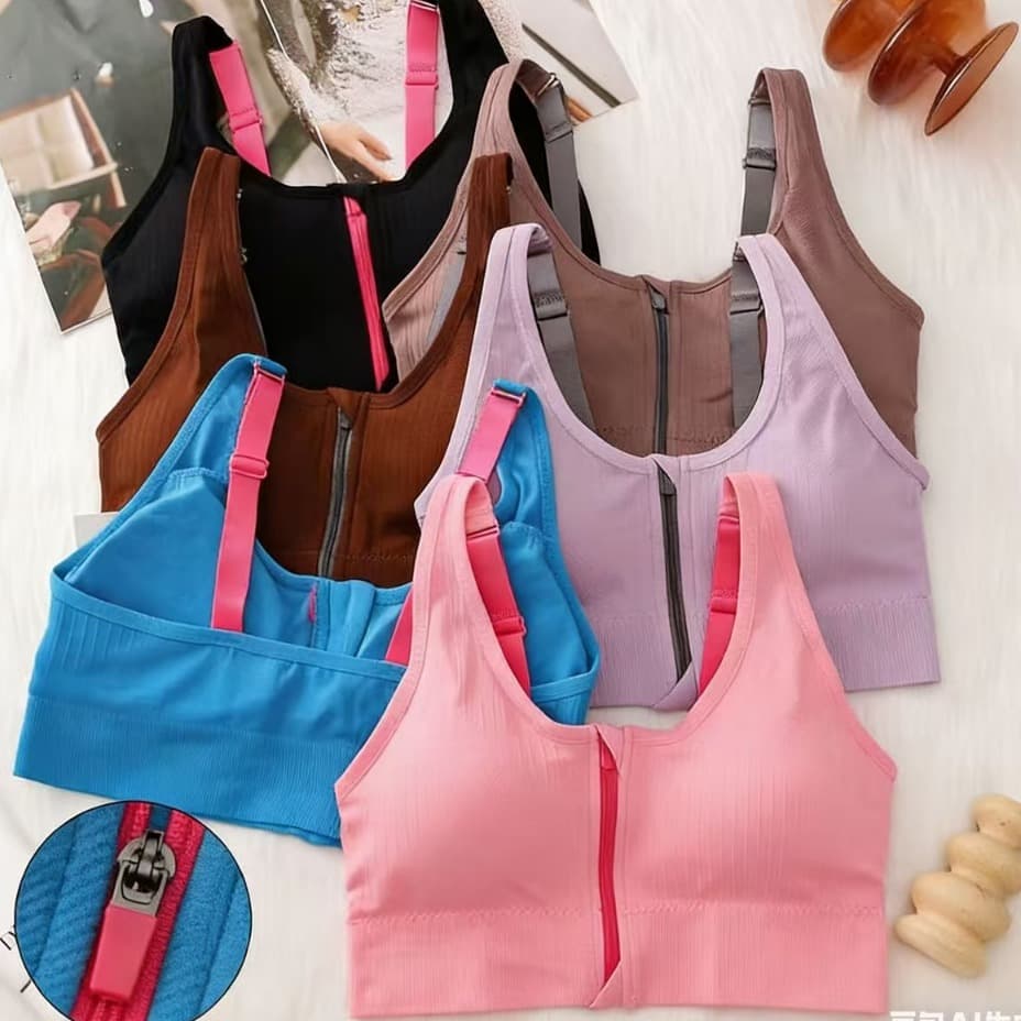 sutiãs esportivas ajustáveis tipo top academia com zíper frontal Respirável