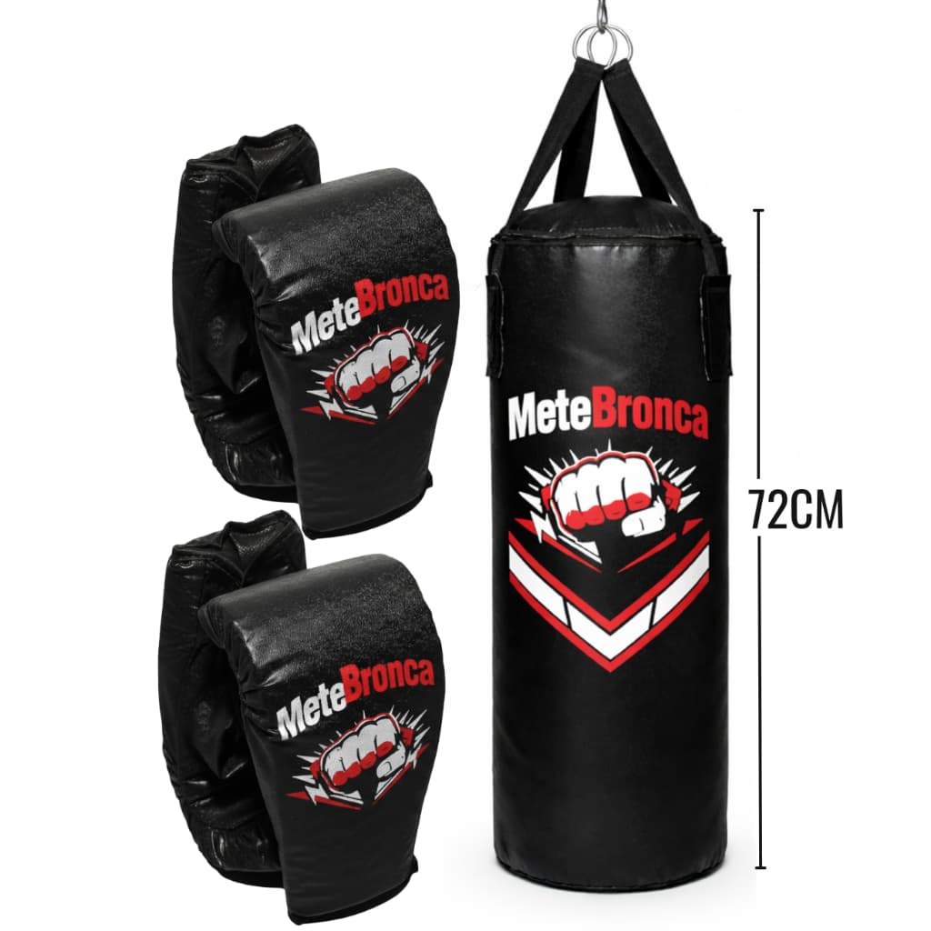 Kit Saco De Pancada 70cm Vazio + 2 Pares Luvas Treino Boxe Mete Bronca