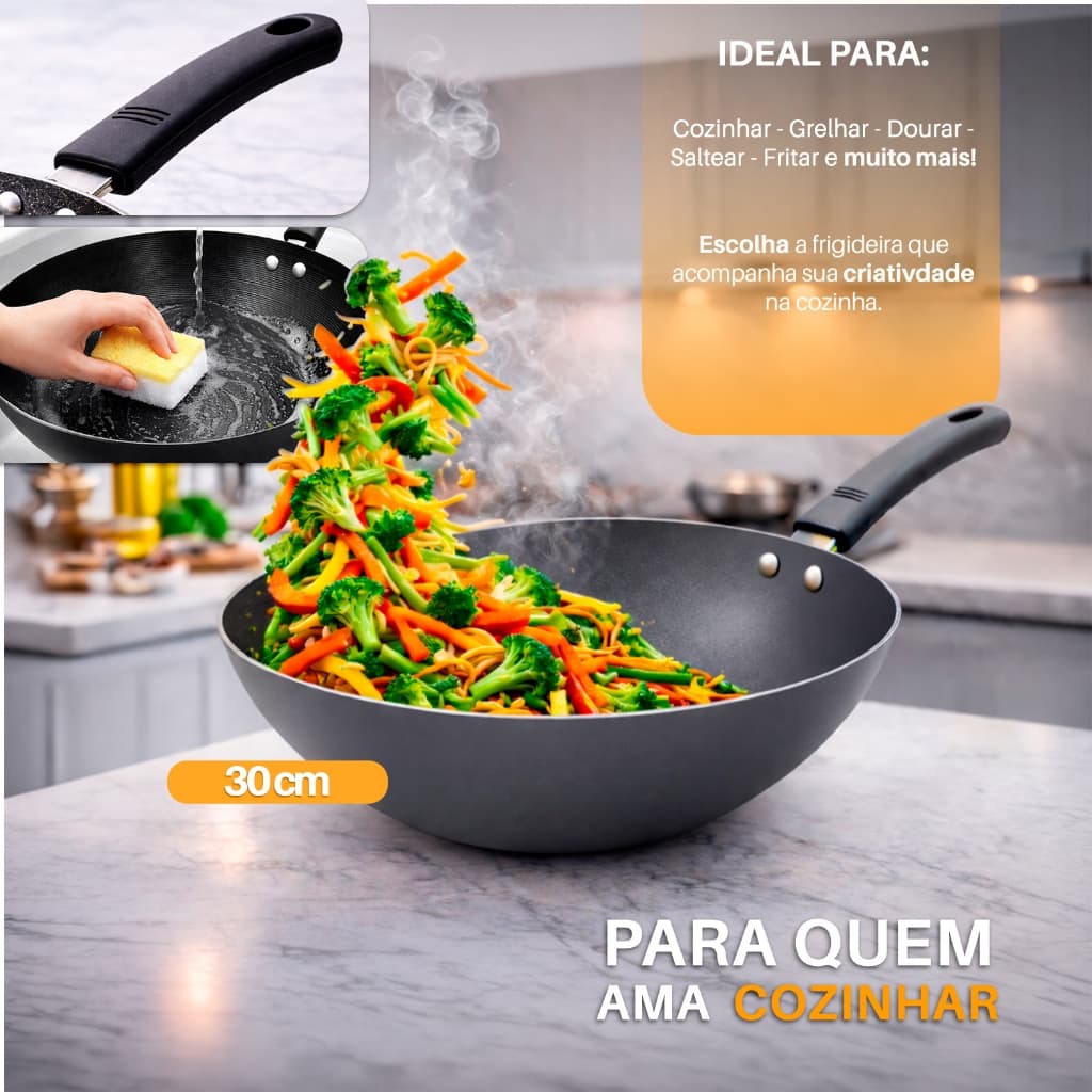 Frigideira Wok Profissional Antiaderente Refogados E Yakisoba