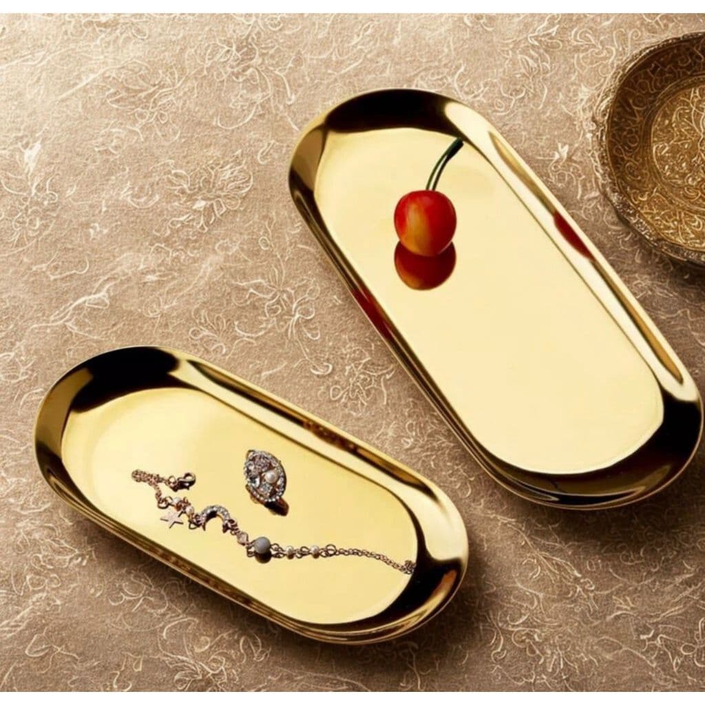 Bandeja Dourada Aço Inox Decorativa Organizadora Luxo | Servir Alimentos Café Doces Joias