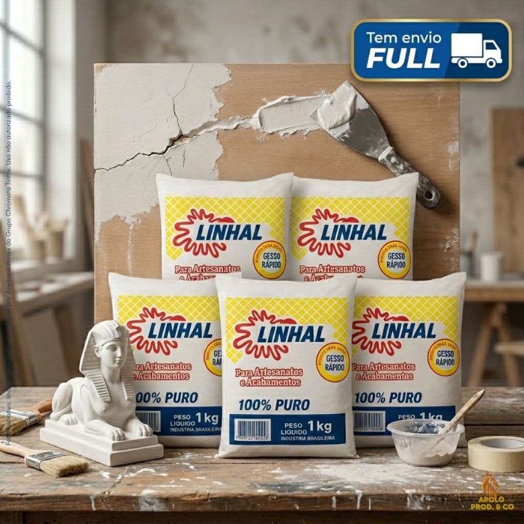 5kg Gesso Rápido Branco (1kg cada) ou 1Kg Linhal E Acessórios de Aplicação - Envio Full