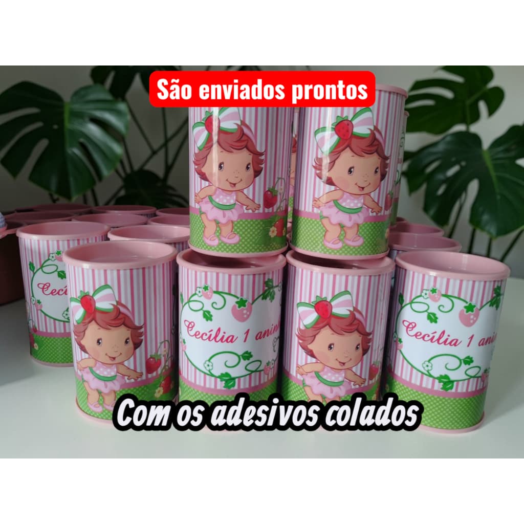 20 Lembrancinha Cofrinho Personalizado Moranguinho Baby Rosa - Vários Temas