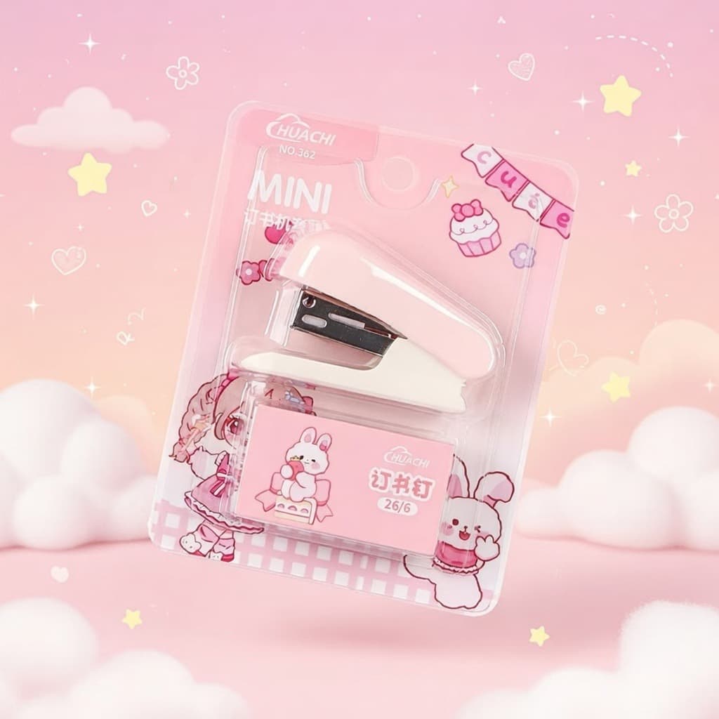 Grampeador Mini Fofinho com Caixinha de Grampos – Escritório e Papelaria