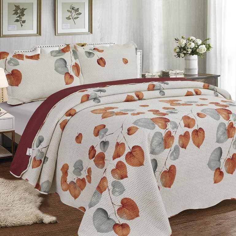 Kit Colcha Cobre Leito Casal 3 Peças Dupla Face Estampada