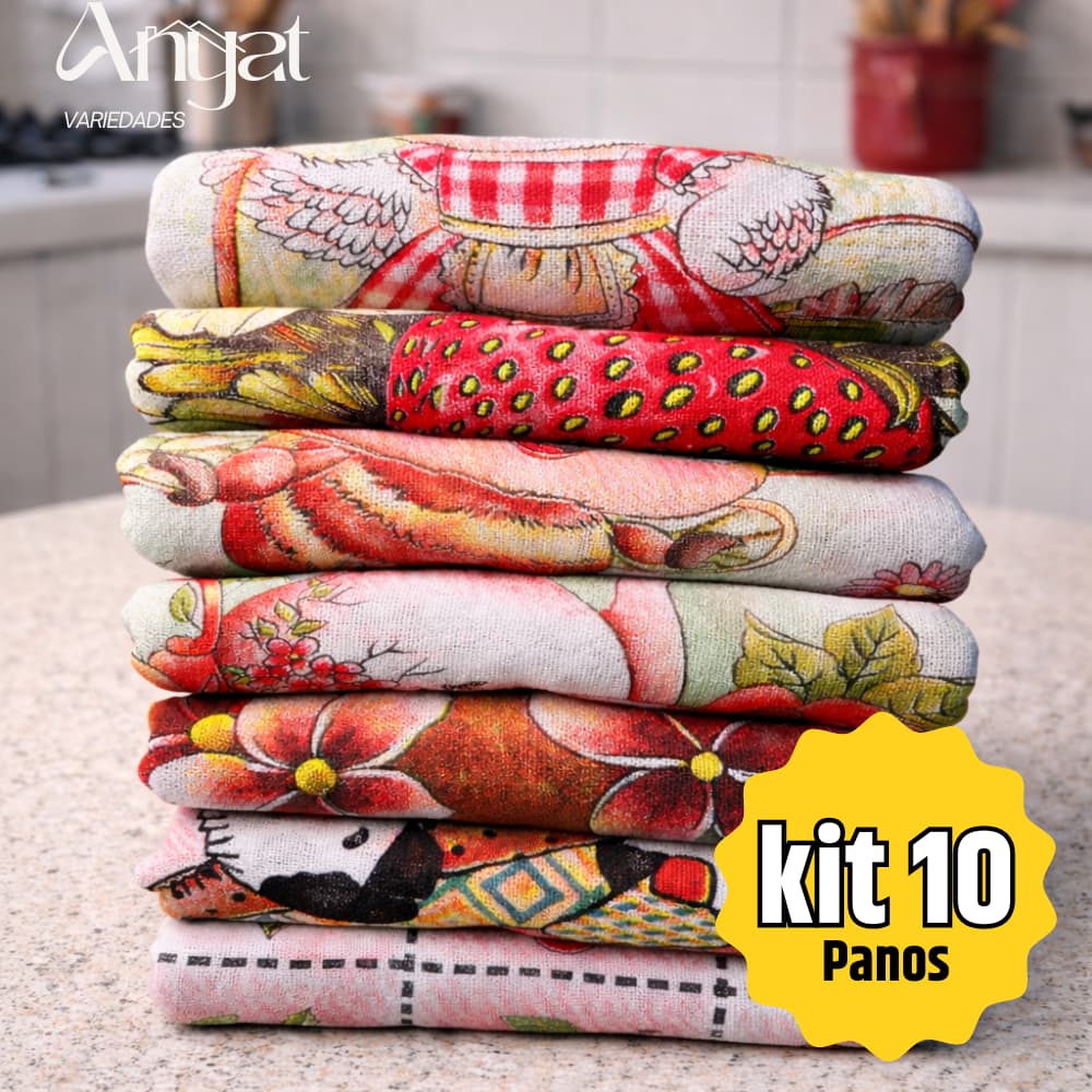 Pano De Prato Estampado Bainha Kit C/ 10 Peças