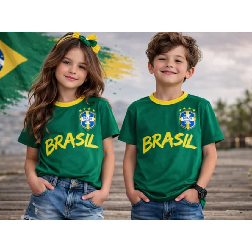 Camisa Brasil Copa Do Mundo Futebol Infantil Seleção Brasileira Unissex Menina Menino