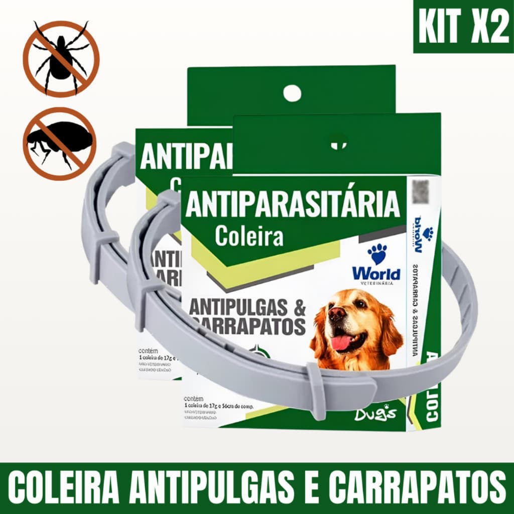 2 Coleiras Antipulgas e Carrapatos Antiparasitária Dugs Para Cães World