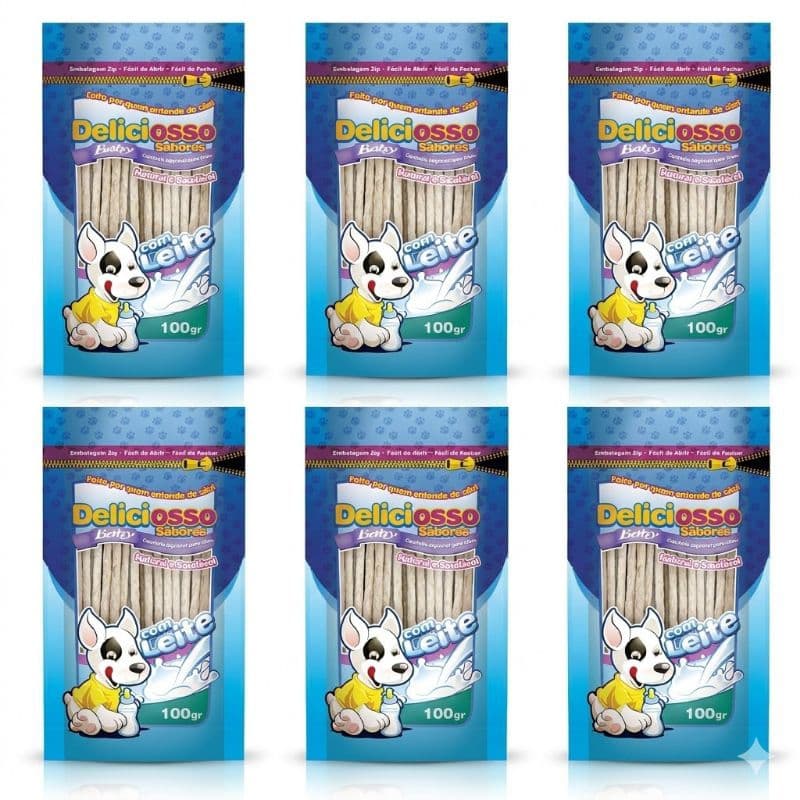 Osso Deliciosso Baby Palito Fino Leite para Cães Filhotes 100g (Kit com 6 unidades)