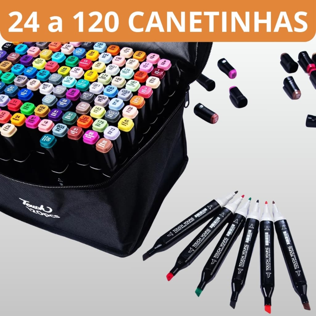 24/36/48/60/80 Kit Canetinhas de Colorir Touch Marcadores Ponta Dupla Coloridas Aquarela Escolar Pintar Desenhar Caneta