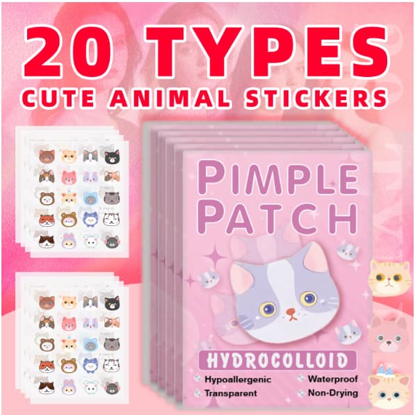 KIT Adesivo Anti-acne Rosto Hidrocoloide Cobrir Espinhas Imperfeições Animais Fofos Esrela Transparentes Incolor