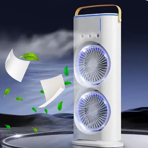 Ventilador Duplo Recarregável Umidificador Giratório Ar Com Reservatório Com LED