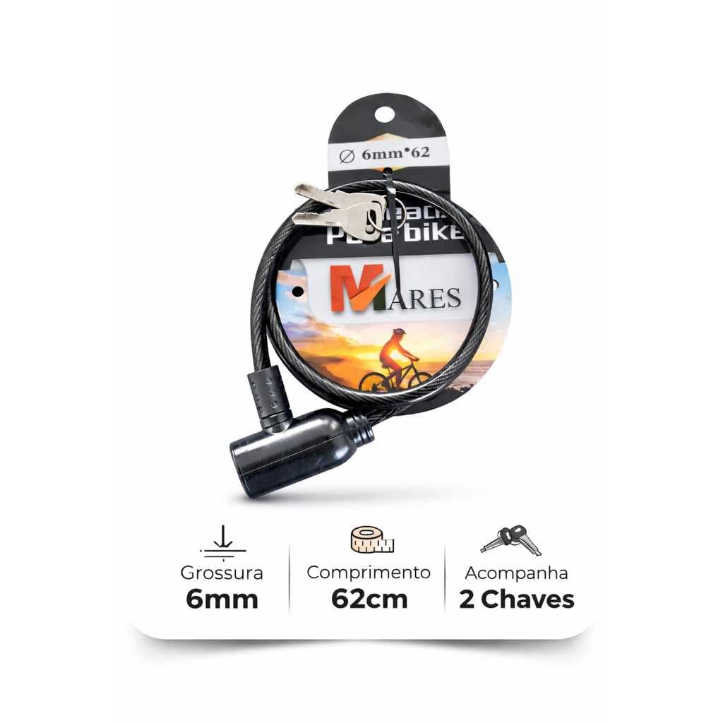 Cadeado Trava de Bicicleta - serve para  Moto e capacete  (Hutz e Mares) / Aço Reforçado 2 Chaves