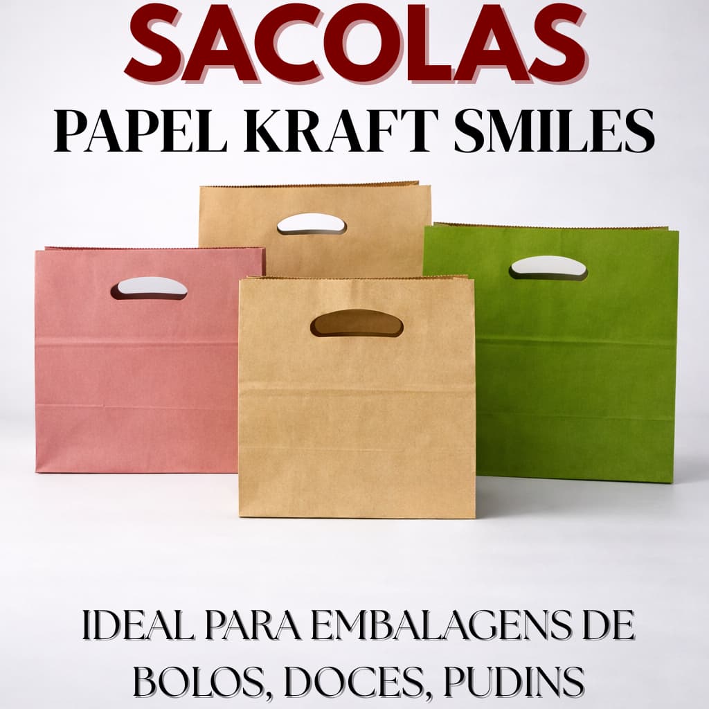 Sacolas Papel Kraft Delivery Bolos Doces Bolos de Potes Docerias Confeitaria 50 ou 100 unidades